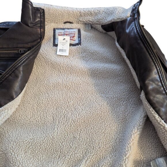 Men's NWT Levi's sherpa lined faux leather aviator bomber jacket, brown, size XL - Picture 4 of 6